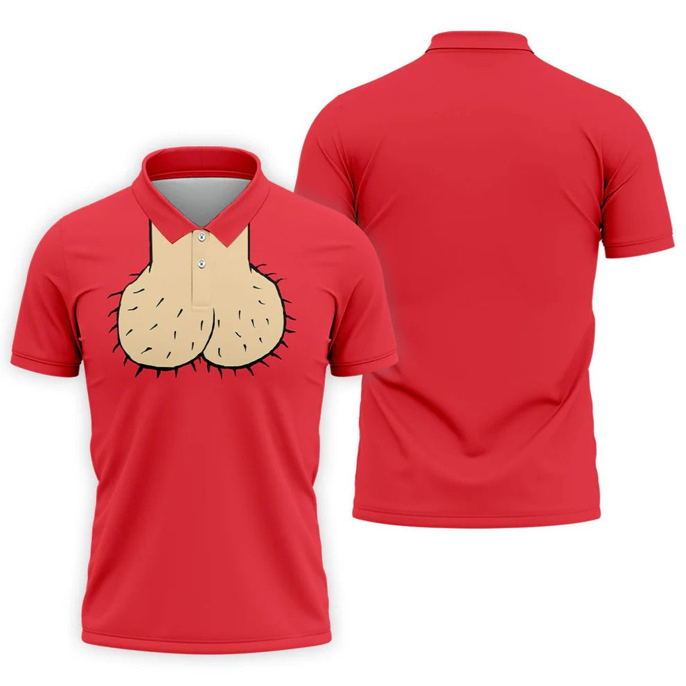 Red Funny Dickhead Faux Chest Golf Shirt, Golf Polo Shirts For Men, Mens Golf Apparel