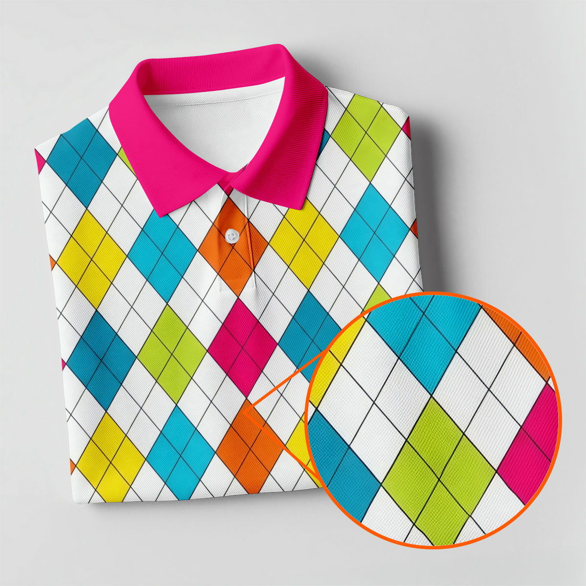 Pink Sleeve Colorful Argyle Plaid Golf Shirt, Golf Polo For Women, Printed Golf Shirt