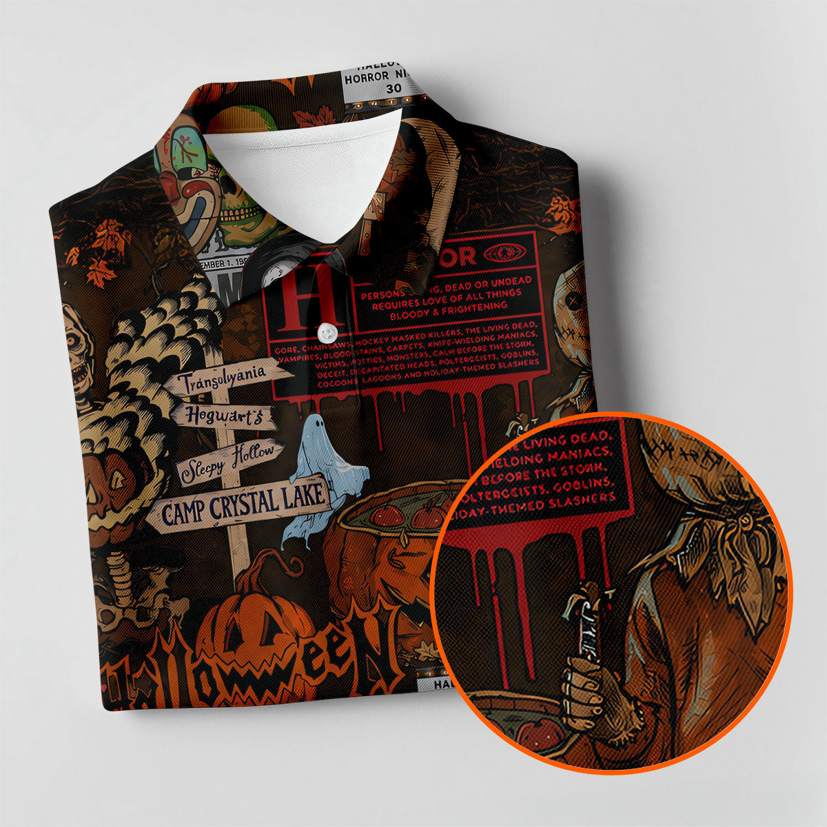 Horror Character Halloween Collage Golf Polo Shirt, Womens Golf Apparel, Ladies Golf Tops
