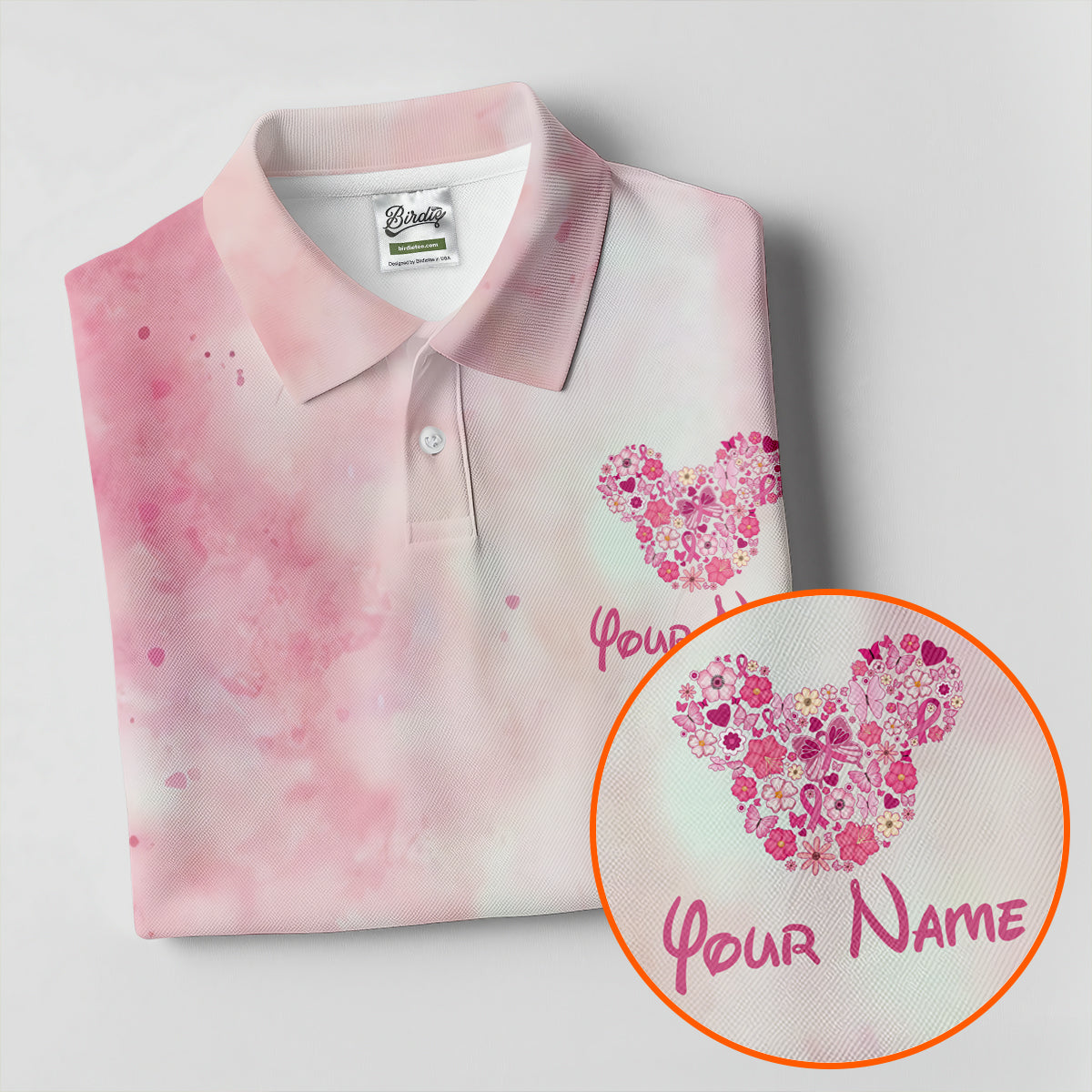 Custom Floral Heart Breast Cancer Polo Shirt, Golf Polo For Women, Women's Golf Apparel