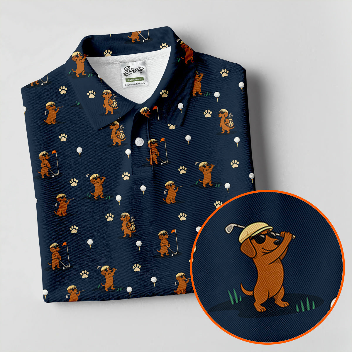Cartoon Dachshund Golfer Pattern Golf Polo Shirt, Golf Tops For Women, Printed Golf Shirt