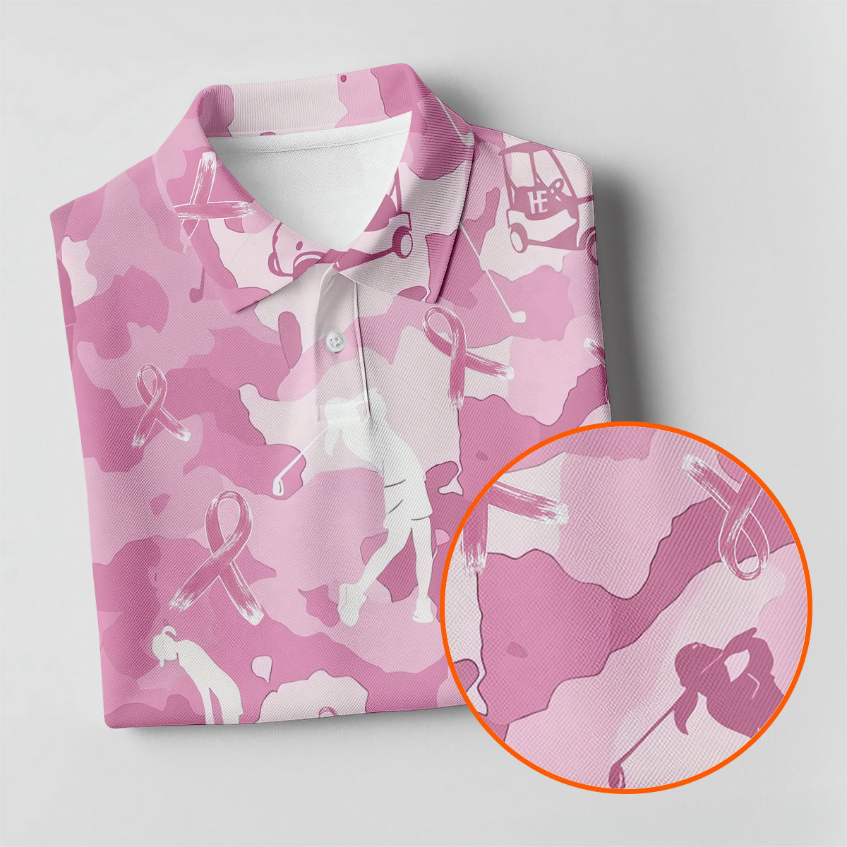 Pink Camo Golfer Breast Cancer Ribbon Polo Shirt, Golf Shirts For Men, Mens Golf Apparel