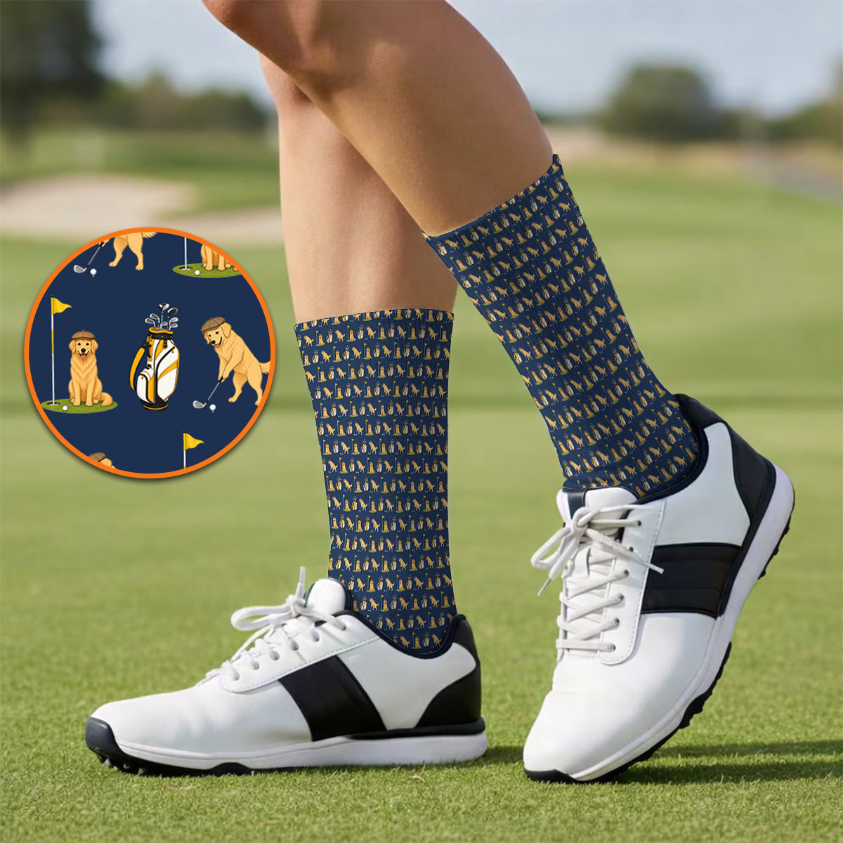 Golden Retriever Pattern Golf Sock, Funny Dog Golf Socks, Crazy Golf Gift For Golfer