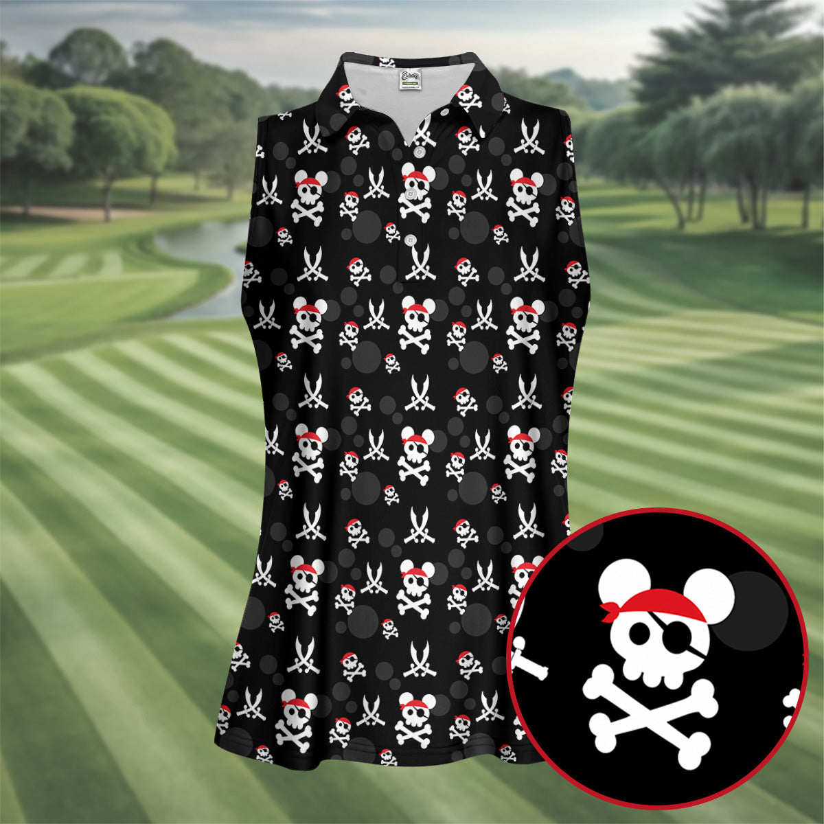 Pirate Skull Mouse Halloween Golf Polo Shirt, Halloween Horror Character, Women's Golf Polo