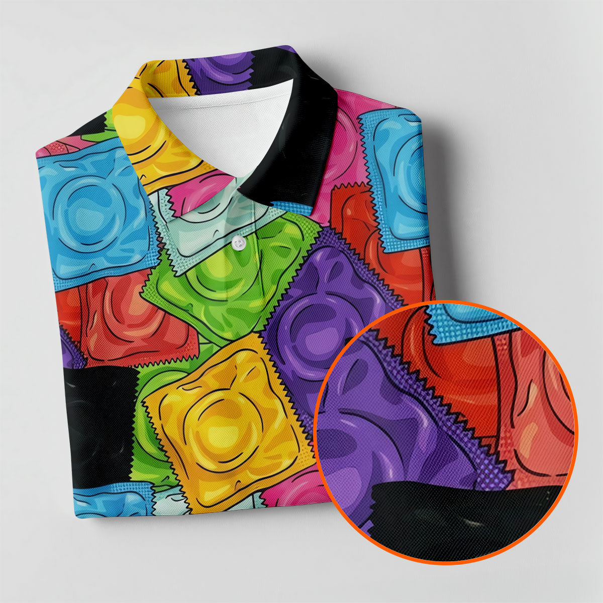 Funny Condom Wrapper Pattern Golf Polo Shirt, Women's Golf Apparel, Printed Golf Shirt
