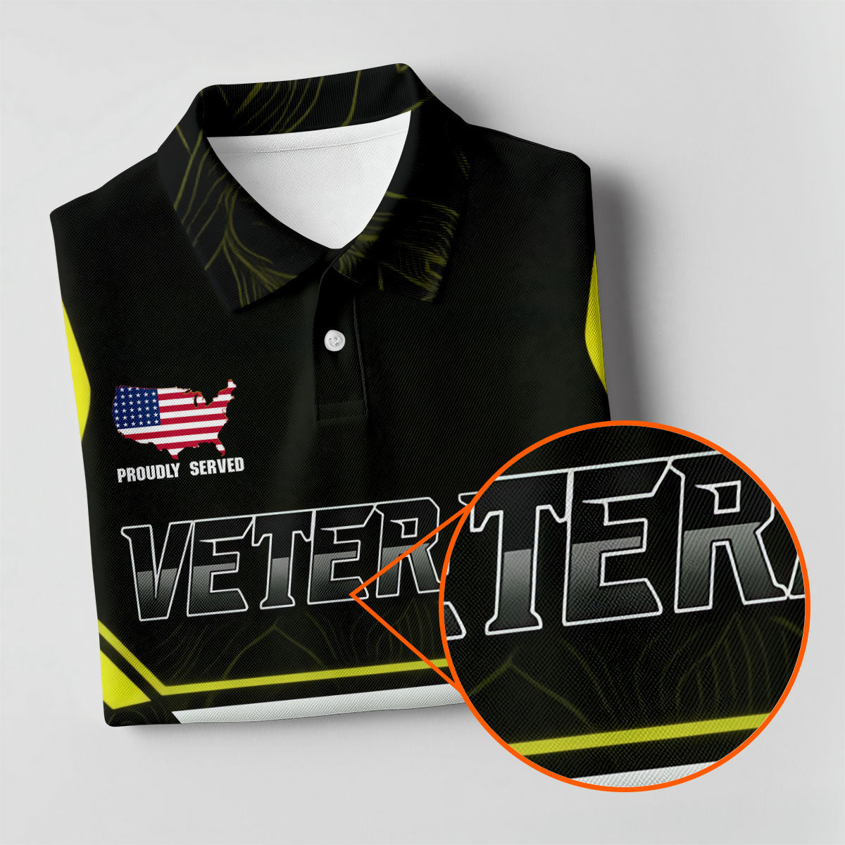 Personalized Veteran America 250 Polo Shirt Yellow Accent, Golf Shirts For Men, Mens Golf Apparel