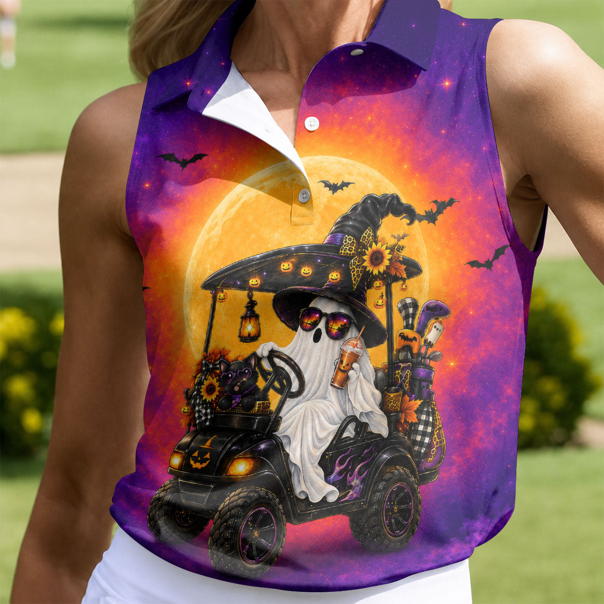 Funny Giant Monster Golf Pattern Polo Shirt, Womens Golf Tops, Ladies Golf Shirts