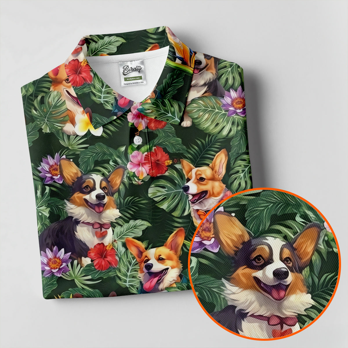 Tropical Corgi Dog Hawaiian Golf Polo Shirt, Golf Shirts For Women, Women's Golf Apparel