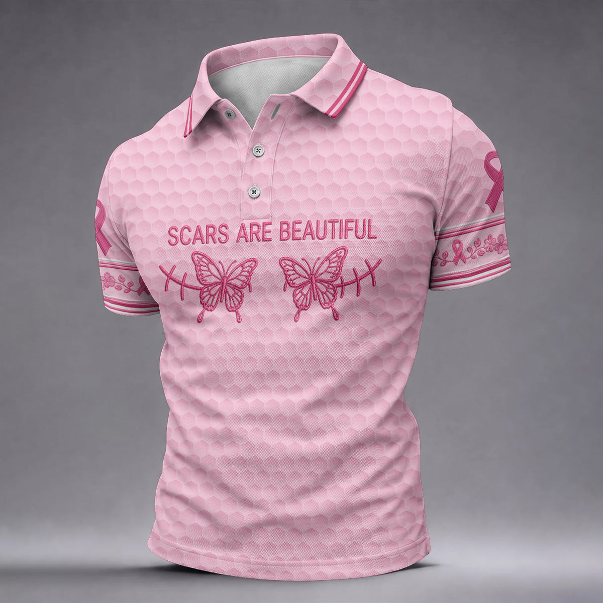 Scars Are Beautiful Butterfly Breast Cancer Golf Polo Shirt, Men's Golf Shirt, Polo Shirts For Men