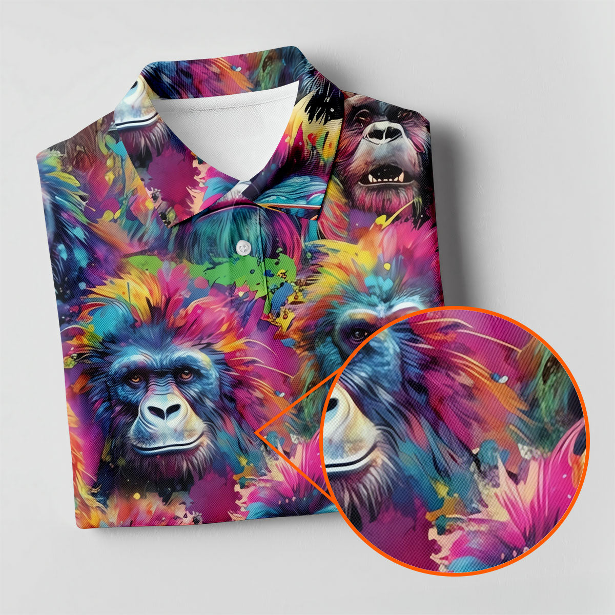 Street Art Style Cool Gorilla Hawaiian Golf Shirt, Tropical Theme Golf Shirts For Men