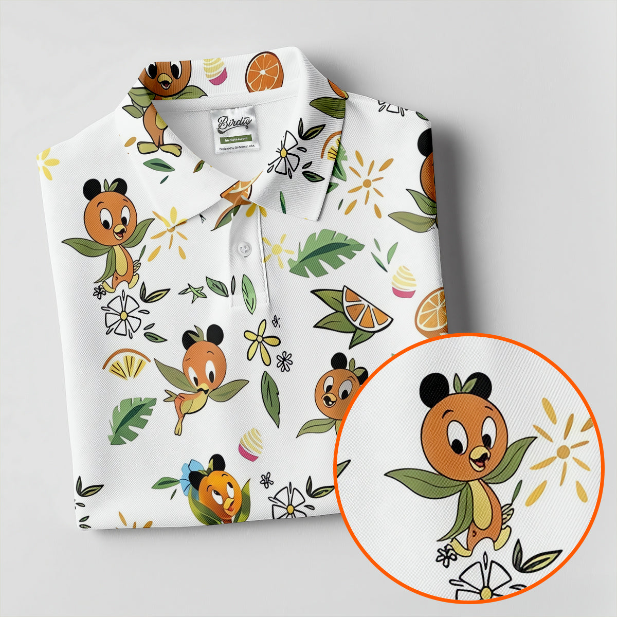 Orange Bird Floral Citrus Golf Polo Shirt, Golf Shirts For Women, Performance Golf Shirt