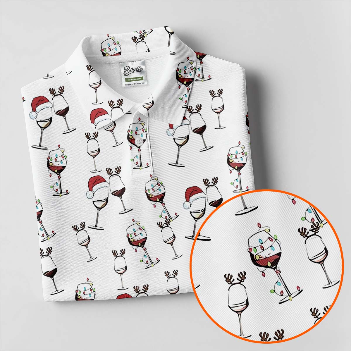 Christmas Wine Glass With Colorful Lighting White Golf Shirt, Christmas Golf Shirt, Women's Golf Tops