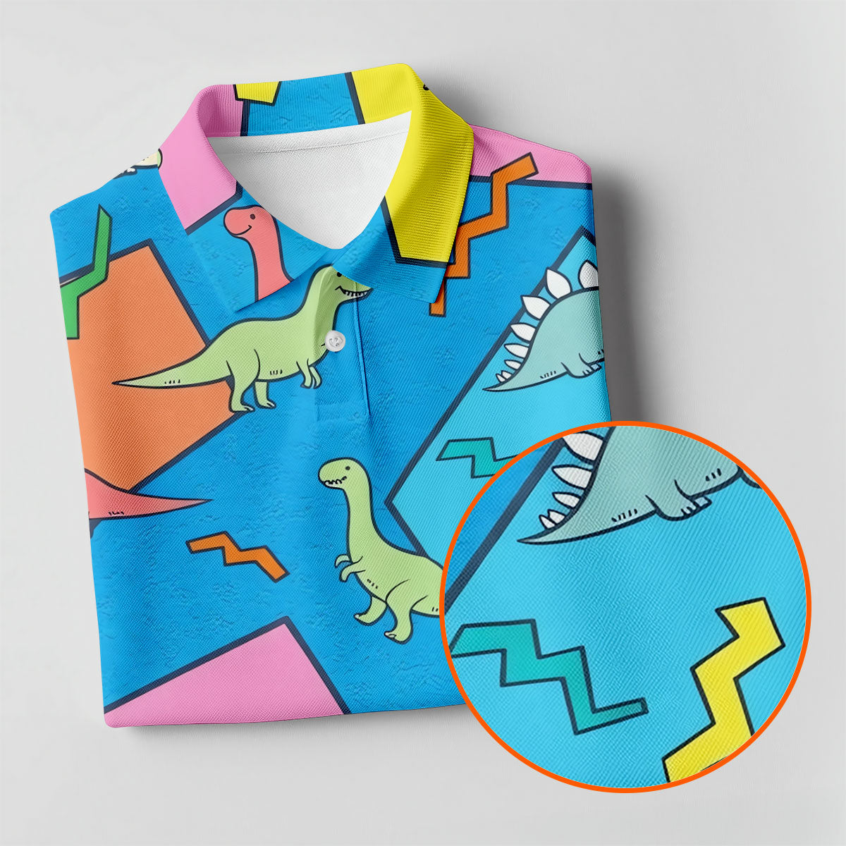 Retro Colorful Dinosaur Pattern Golf Shirt, Men's Golf Shirt, Golf Apparel For Men