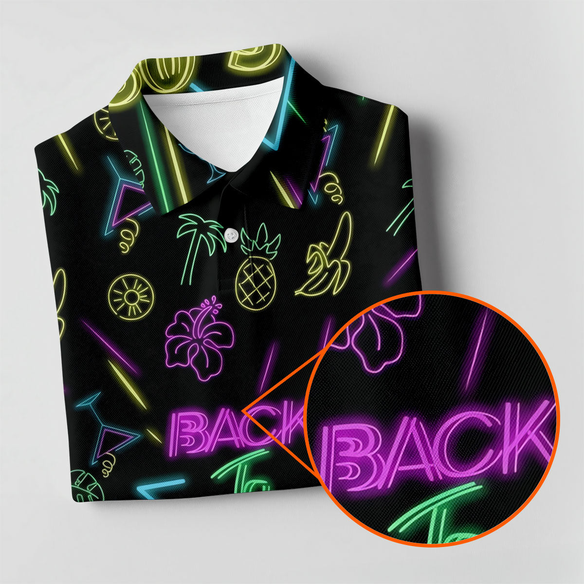 Back To 80's Neon Pattern Hawaiian Golf Shirt, Tropical Vibe Men's Funny Golf Shirts