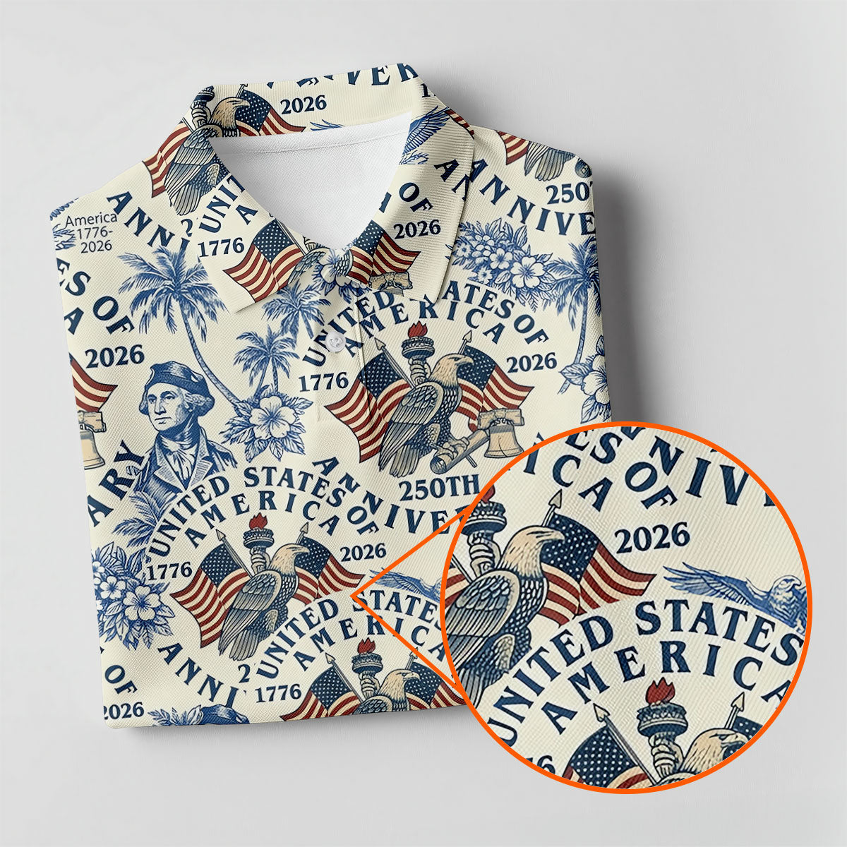 USA 250th Anniversary Toile De Jouy Hawaiian Golf Shirt, Patriotic 4th Of July Golf Shirts For Men
