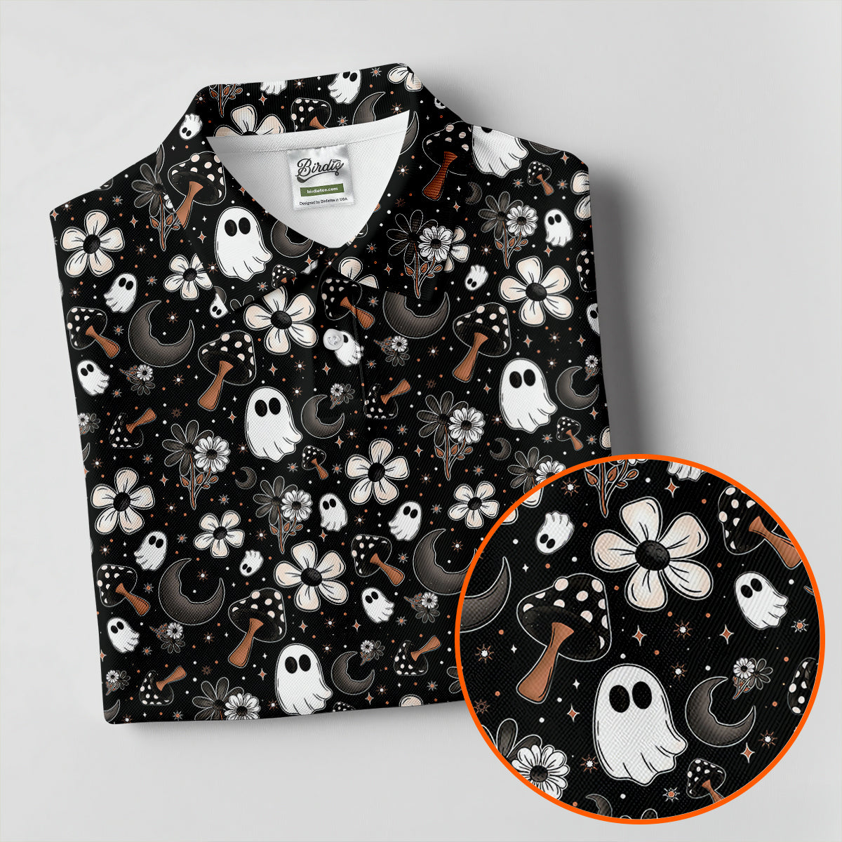 Ghost Horror Character Floral Halloween Golf Polo Shirt, Spooky Shirt, Women's Golf Shirt