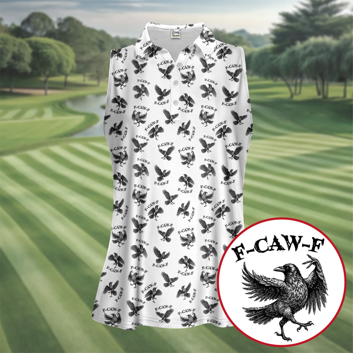 F-Caw-F Raven Halloween Golf Polo Shirt, Women's Halloween Shirt, Golf Apparel For Women