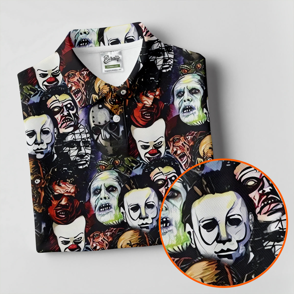 Horror Character Movie Villain Collage Golf Polo Shirt, Women's Golf Polo, Ladies Golf Shirts