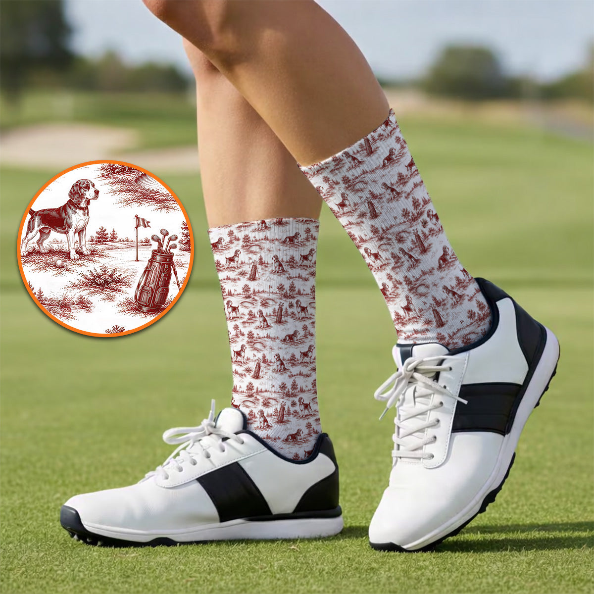 Beagle Toile De Jouy Golf Sock, Vintage Dog Pattern Golf Socks, Beagle Lover Golf Gift