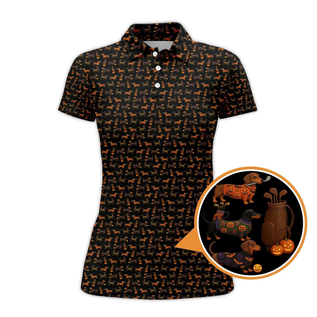 Halloween Golf Shirt, Funny Pattern Golf Shirt, Dachshund Golf Shirt For Men