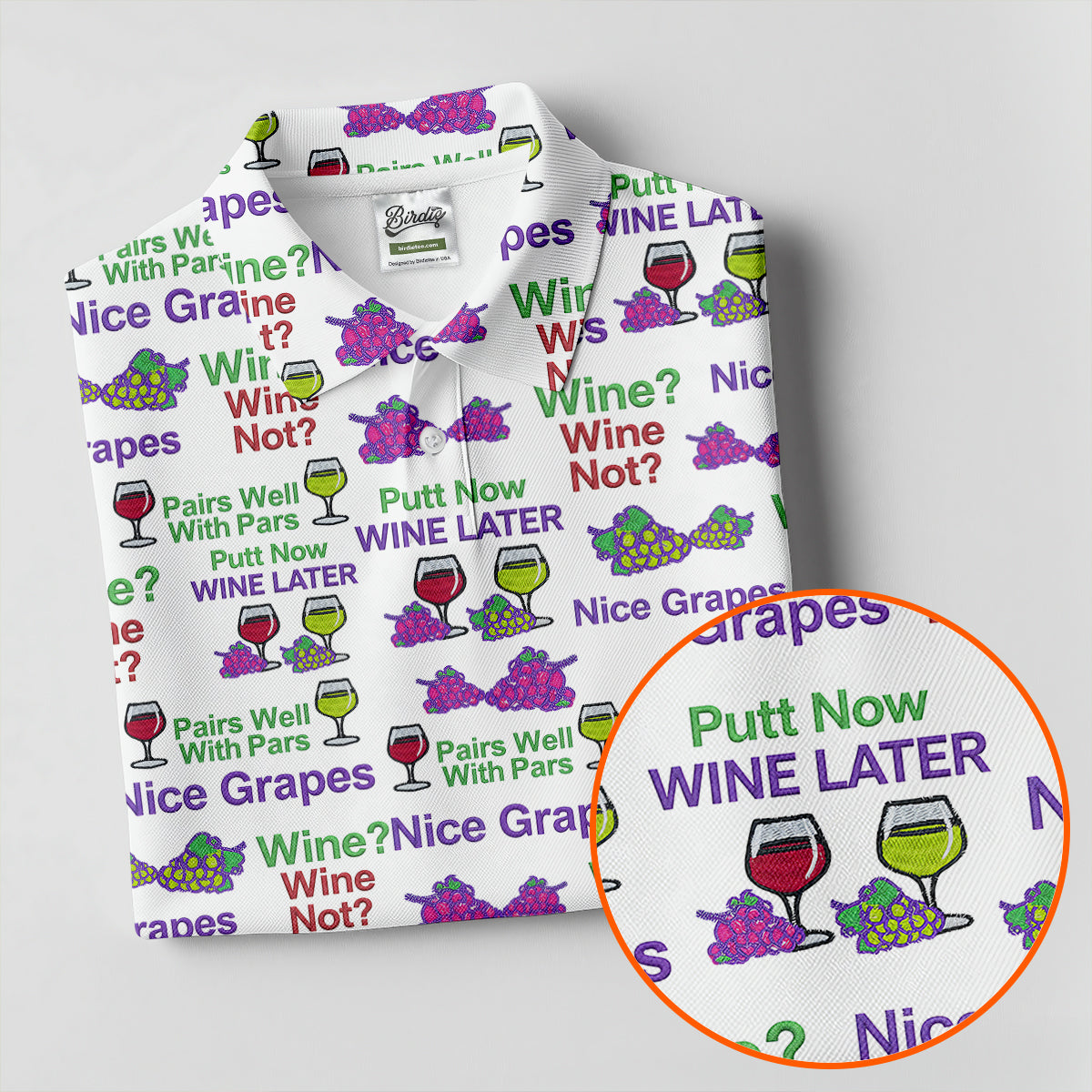 Wine Lover Golf Top, Grape Humor Print, Golf Shirts For Women