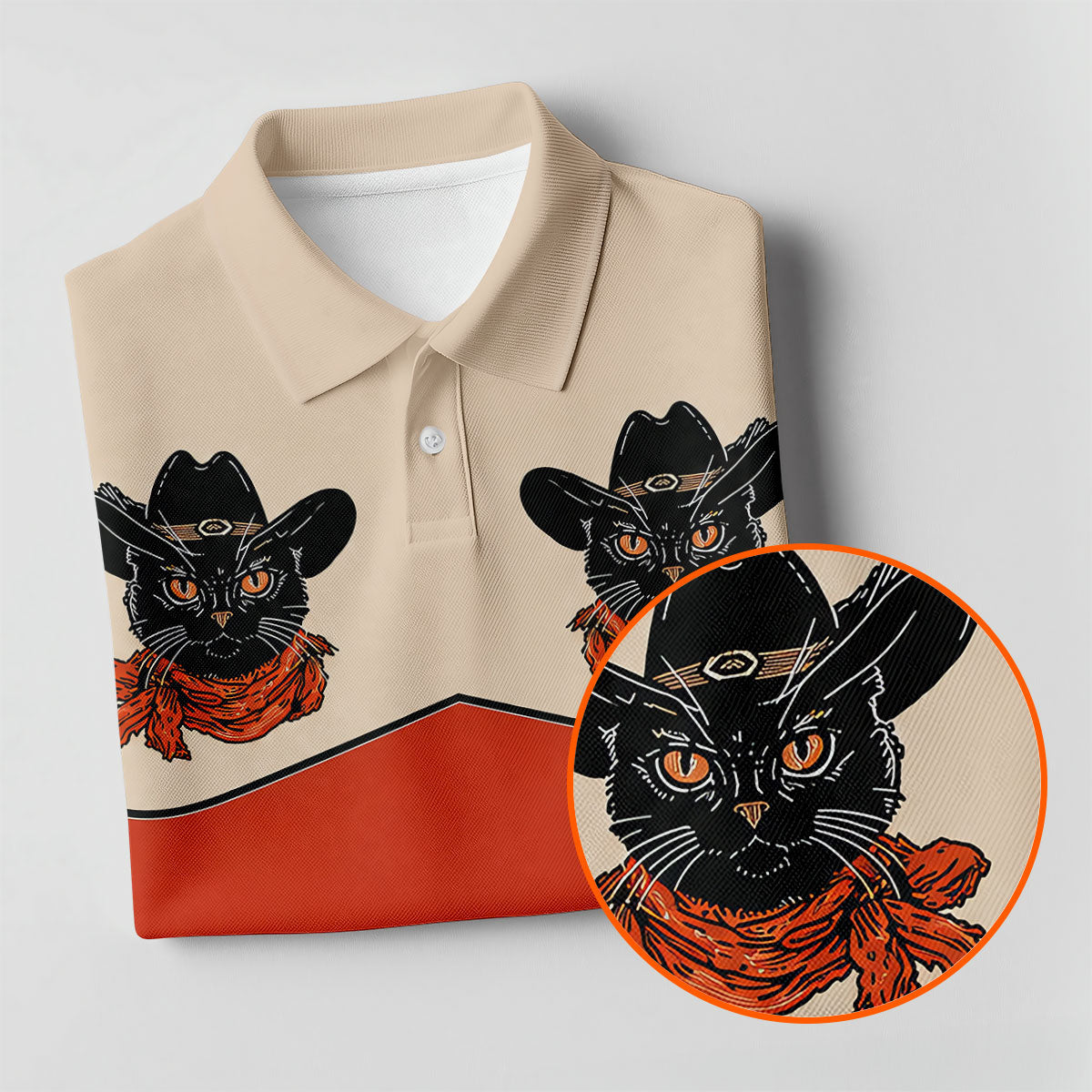 Red Western Cowboy Black Cat Golf Polo Shirt, Women's Golf Polo, Ladies Golf Shirts