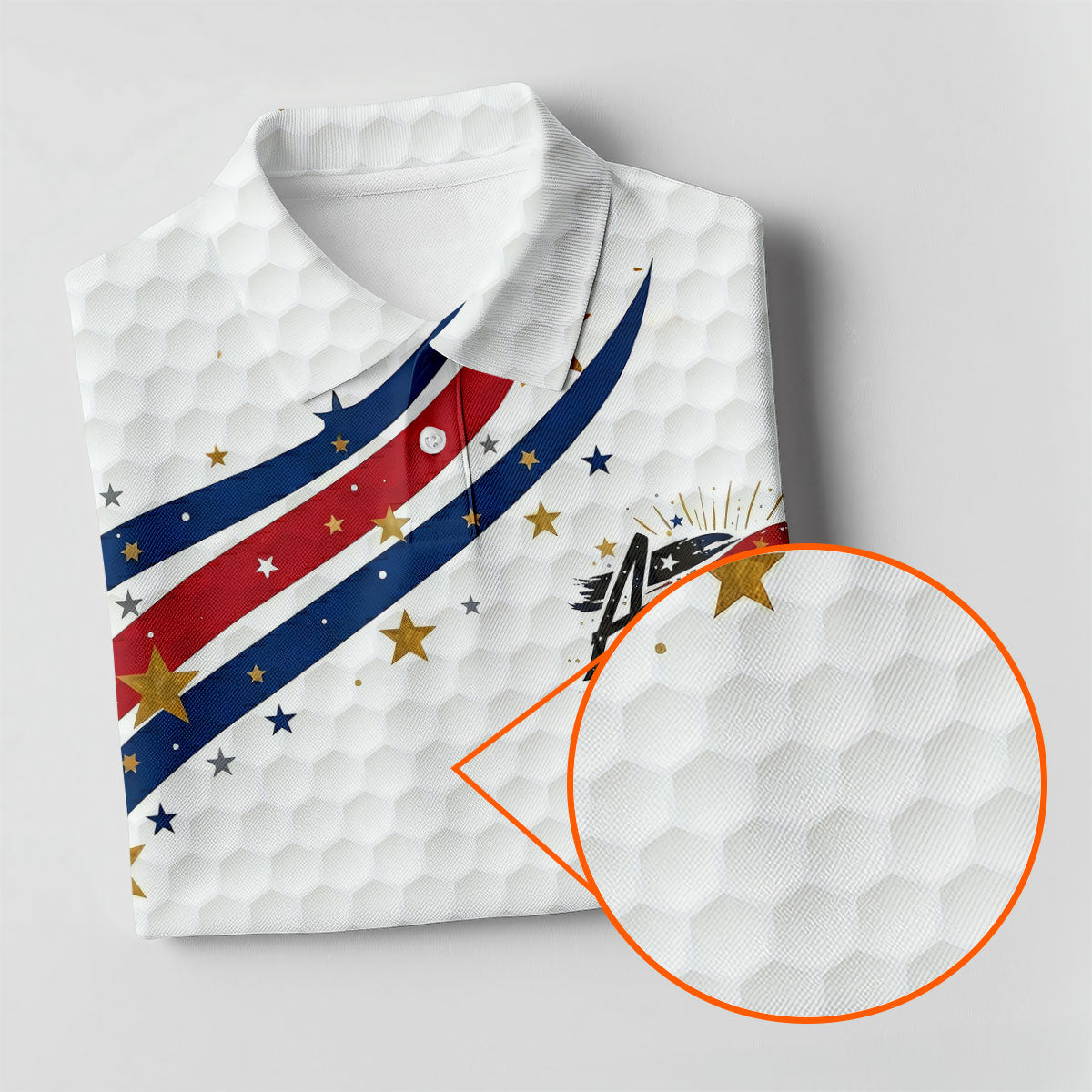 Red White Blue Wavy Stripes Golf Ball Pattern Patriotic Golf Shirt, 250th Anniversary Golf Shirts For Men