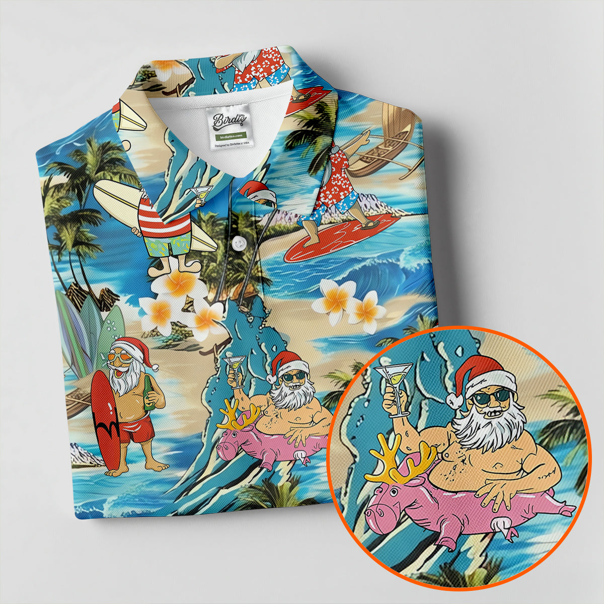Women's Tropical Santa Surf Vacation Golf Shirt, Christmas Golf Shirt, Women’s Golf Apparel