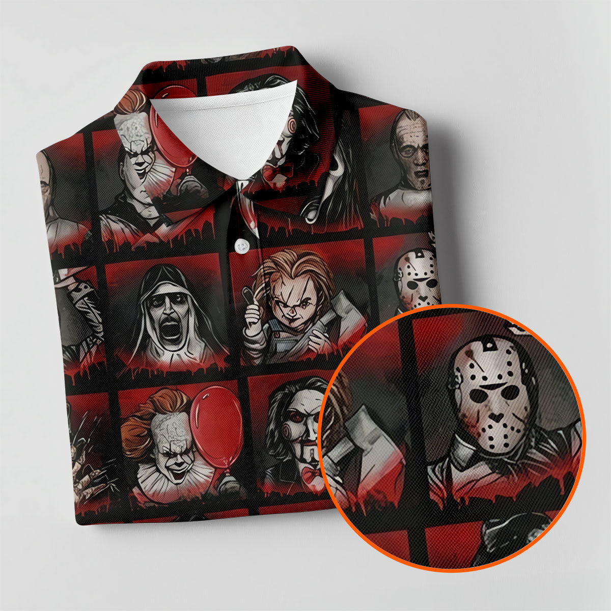 Horror Character Grid Halloween Golf Shirt, Ladies Golf Shirts, Women’s Golf Apparel