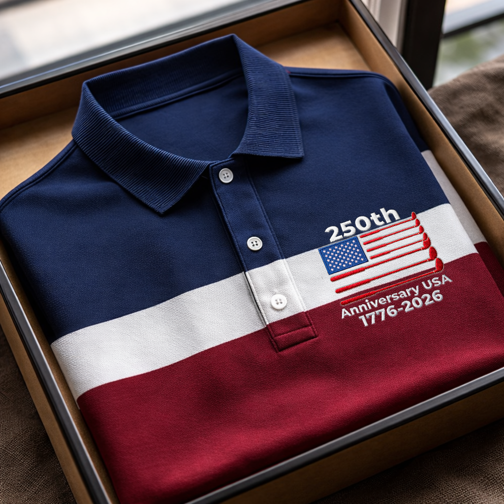 250th Anniversary USA 1776-2026 Red White Blue Printed Golf Tops For Men, 4th Of July Golf Shirts For Men