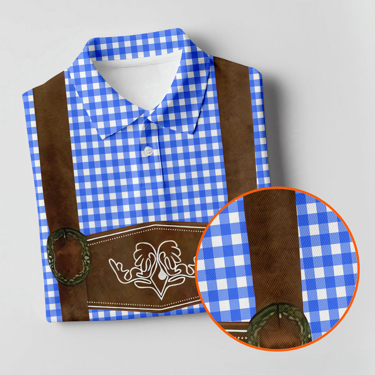 Women's Blue Oktoberfest Lederhosen Illusion Sleeveless Golf Polo, Women’s Golf Tops, Ladies Golf Shirts
