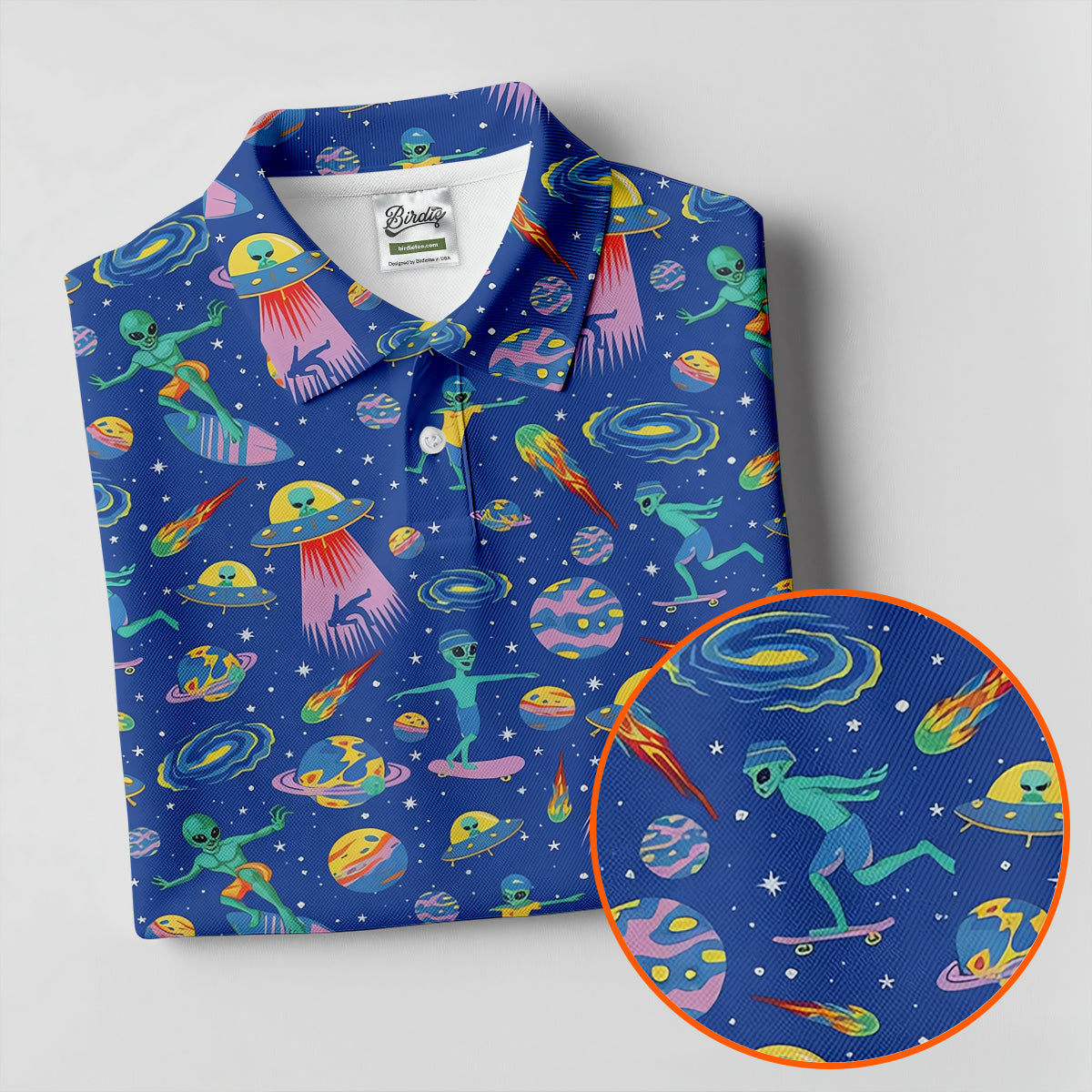 Surfing Alien Space Galaxy Hawaiian Golf Shirt, Golf Shirts For Women, Performance Golf Shirt