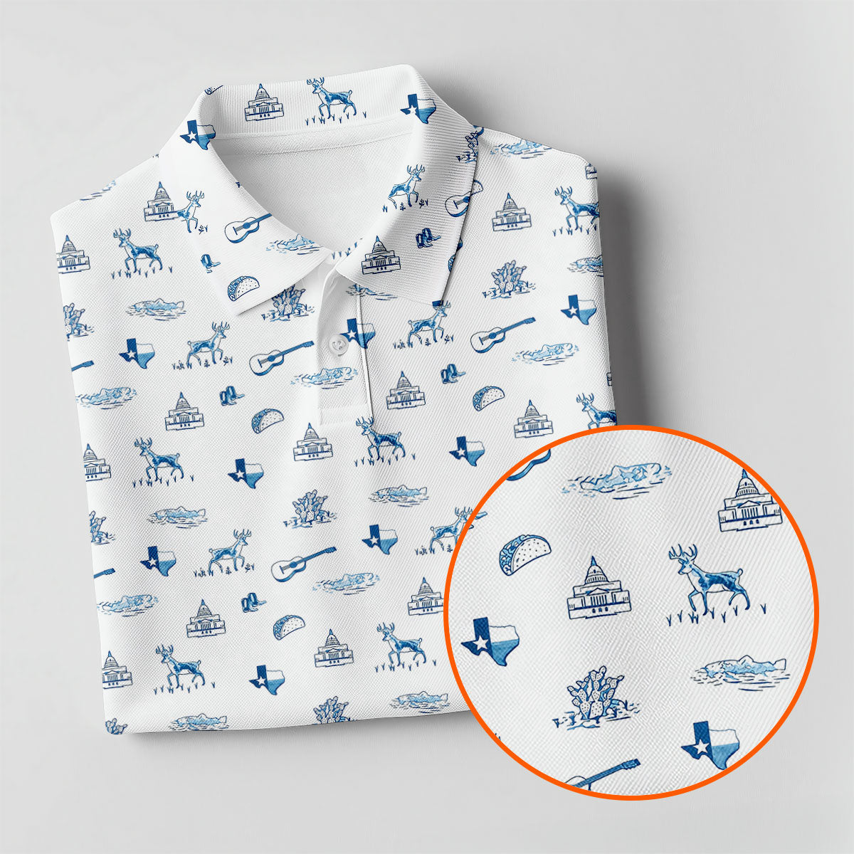 White Texas Icons Pattern Golf Polo Shirt, Hawaiian Golf Shirt, Women's Golf Apparel