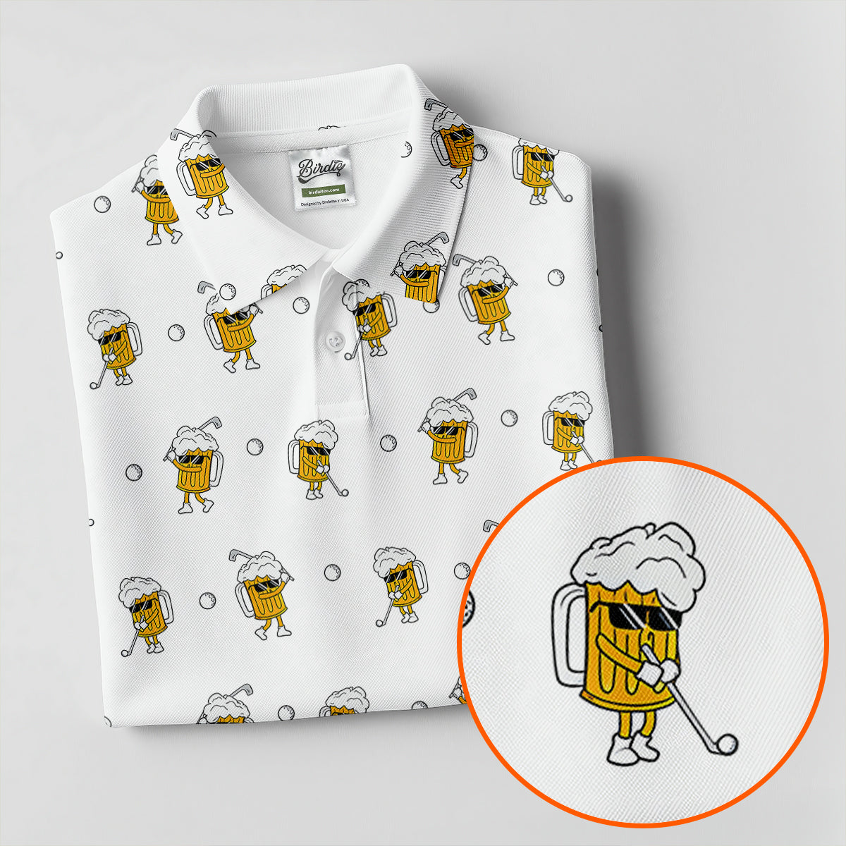 Cartoon Beer Mug Golfer Pattern Golf Polo Shirt, Women’s Golf Polo, Ladies Golf Shirts