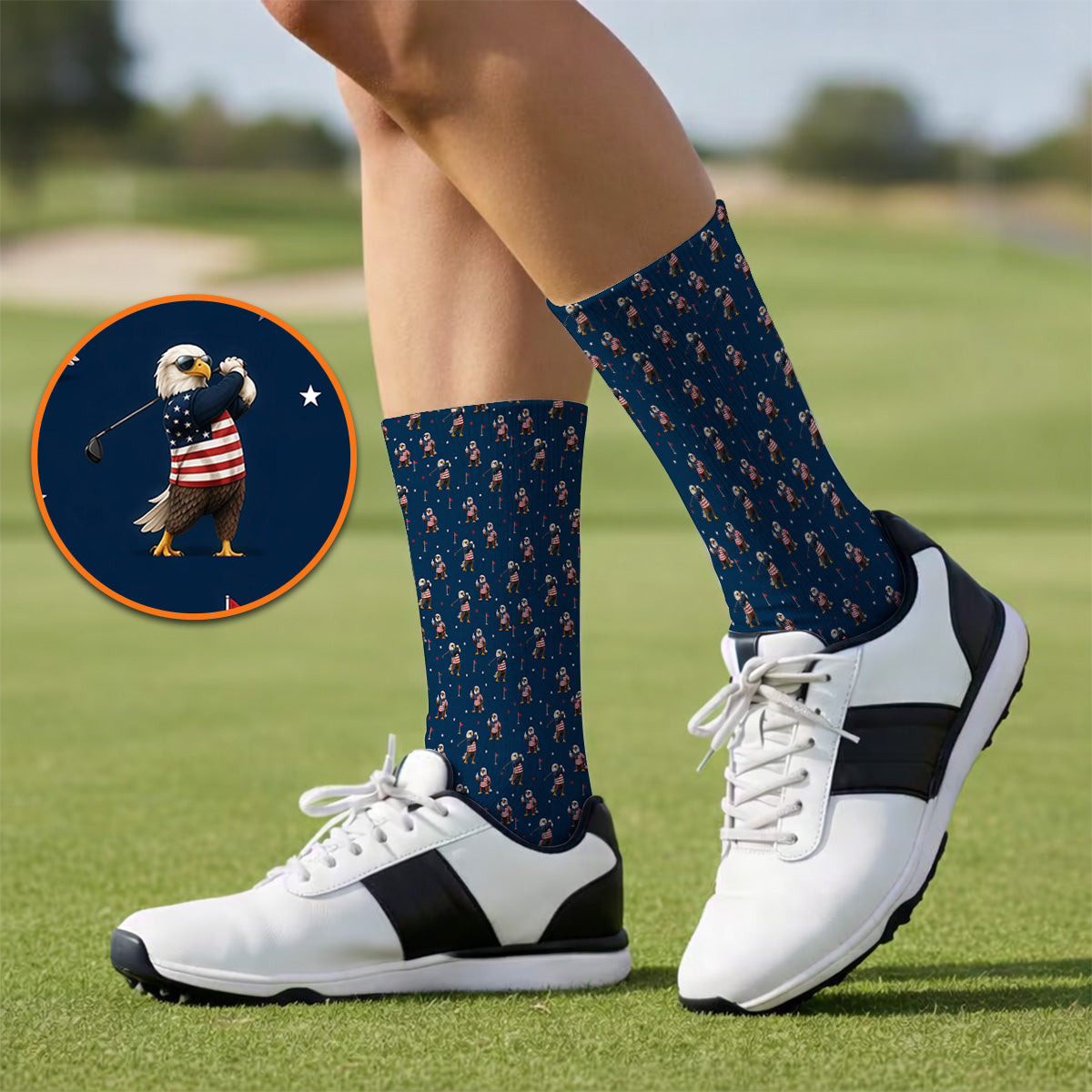 Patriotic Bald Eagle Golf Socks, American Flag Eagle Pattern Golf Sock, USA Golf Gift For Golfer