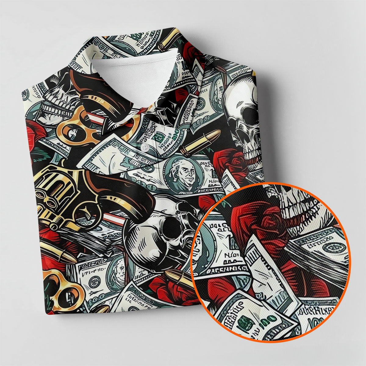 Black Skull Cash Rose Western Pattern Golf Polo Shirt, Ladies Golf Shirts, Women's Golf Apparel