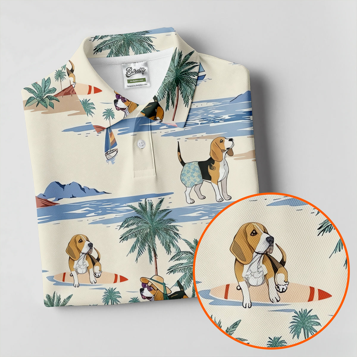 Cute Beagle Beach Vacation Tropical Golf Polo Shirt, Golf Shirts For Women, Women's Golf Apparel