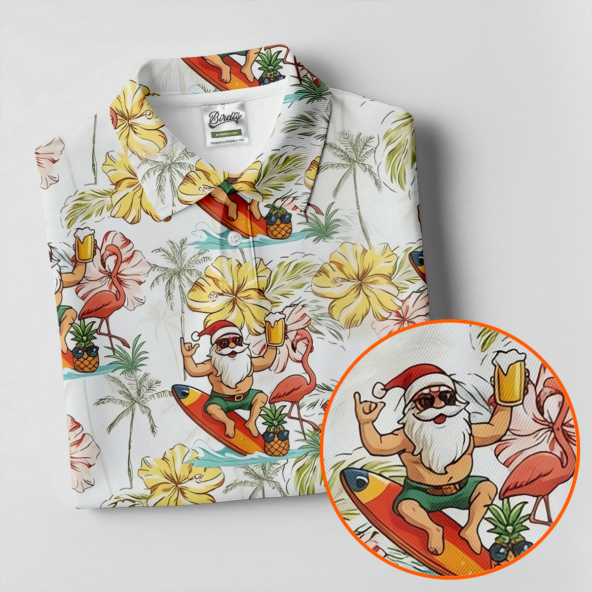 Surfing Santa Tropical Christmas Golf Polo Shirt, Golf Shirts For Women, Women's Golf Apparel