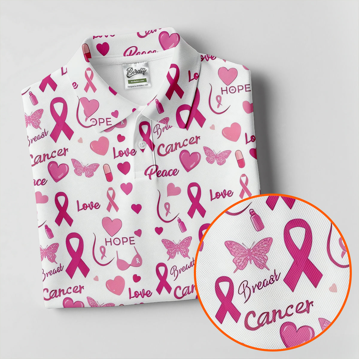 Love Hope Peace Butterfly Breast Cancer Polo Shirt, Ladies Golf Shirt, Women's Golf Tops