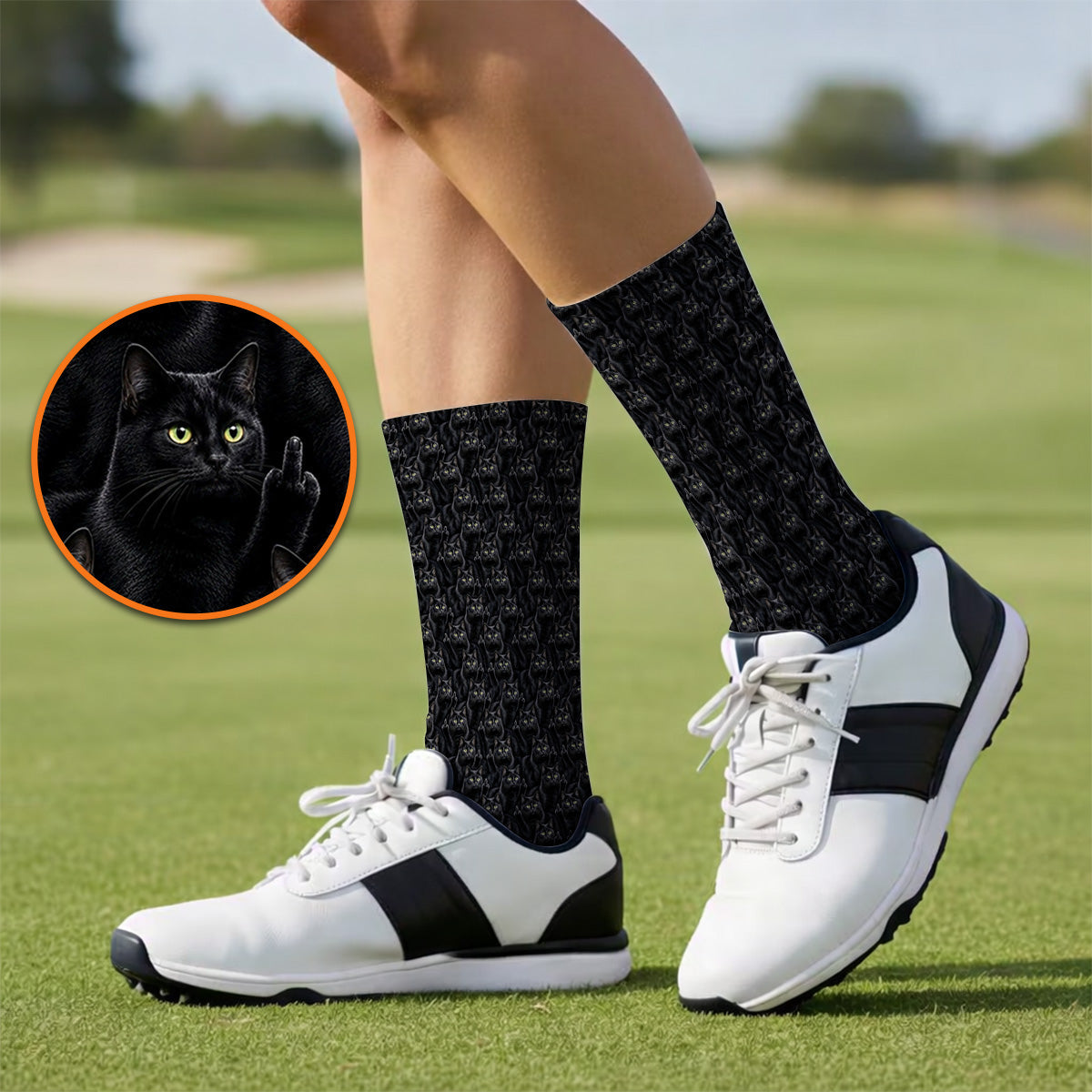 Black Cat Pattern Golf Socks, Funny Cat Lover Golf Premium Sock, Golf Gift For Golfer