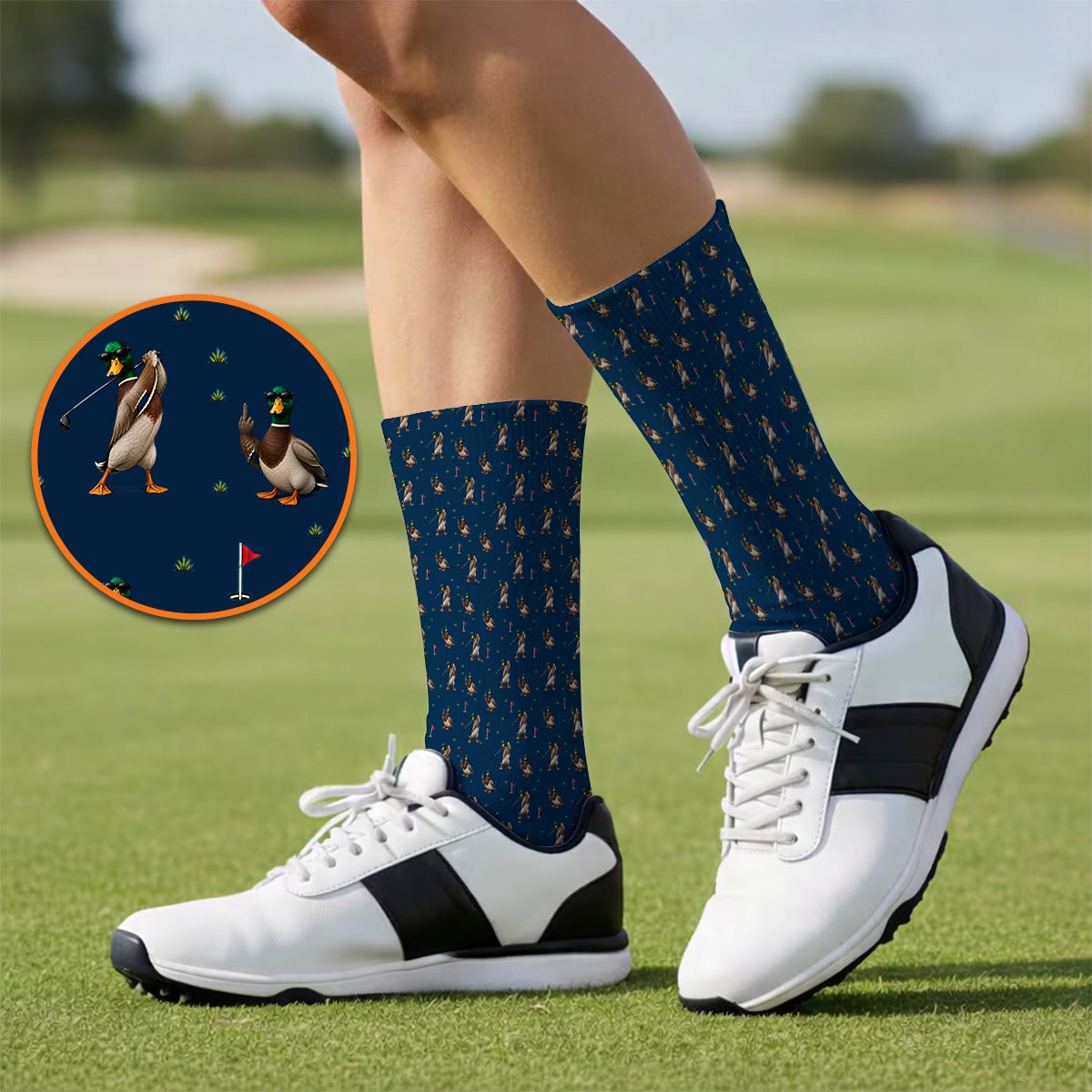 Funny Mallard Duck Golf Socks, Waterfowl Golf Pattern Sock, Gift For Duck Hunting & Golf Lovers