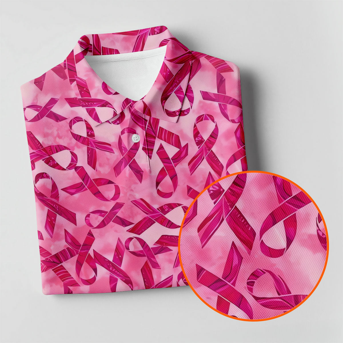 Pink Ribbon Breast Cancer Pattern Polo Shirt, Ladies Golf Shirt, Golf Tops For Women