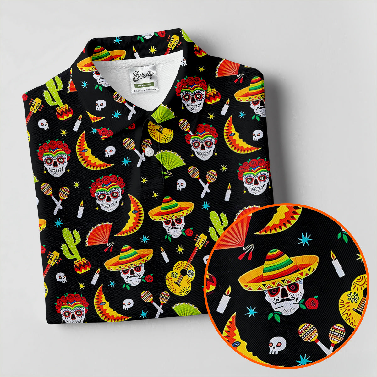 Day Of The Dead Mexican Symbols Cinco De Mayo Celebration Fiesta Themed Golf Shirts For Men