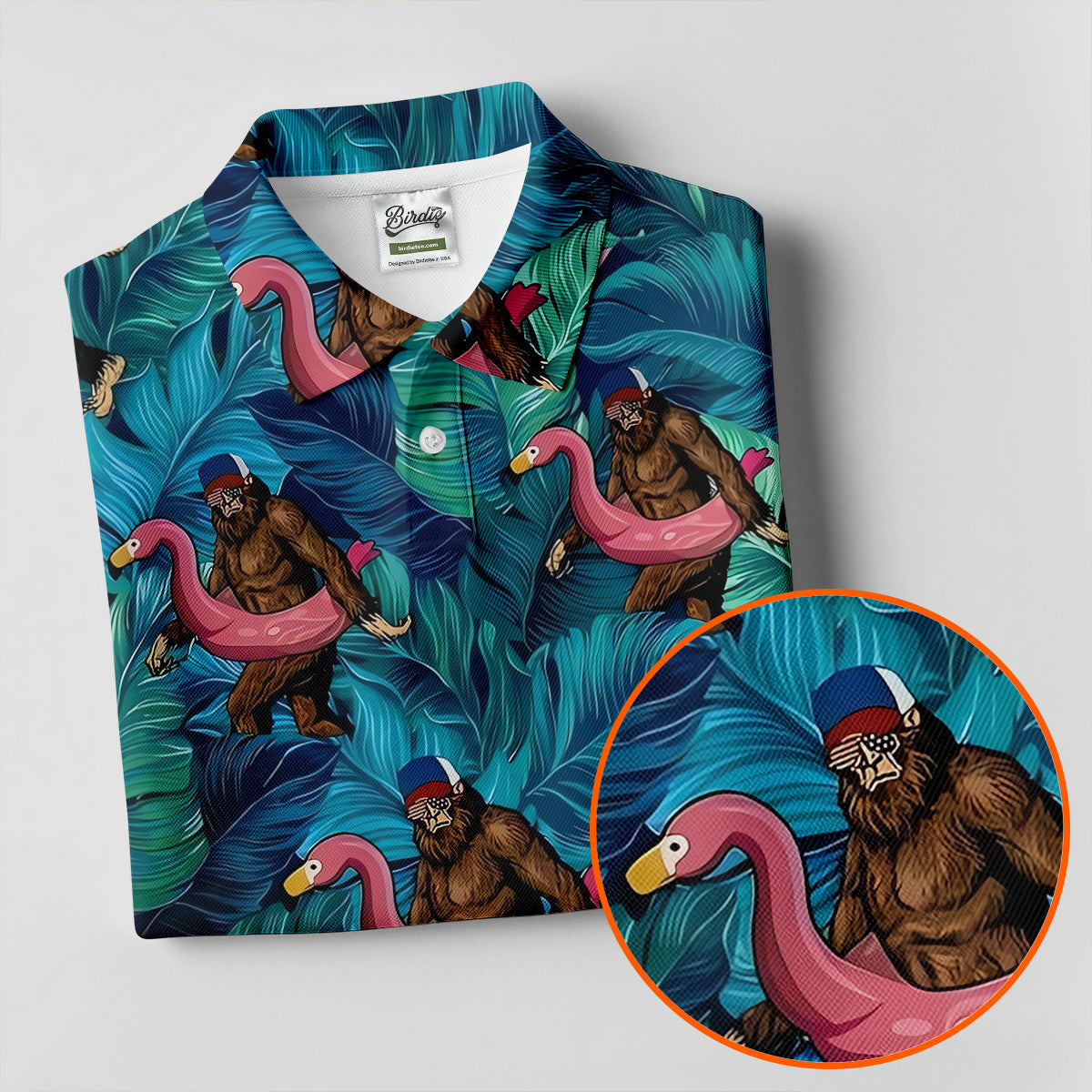 Bigfoot Flamingo Float Tropical Golf Polo Shirt, Golf Shirts For Women, Ladies Golf Tops