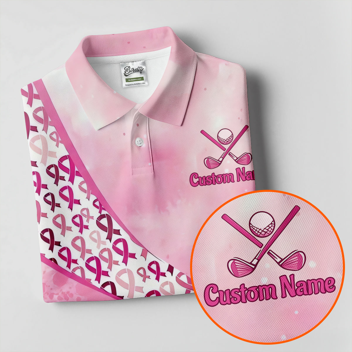 Custom Golf Club Breast Cancer Ribbon Polo Shirt, Womens Golf Tops, Ladies Golf Shirts