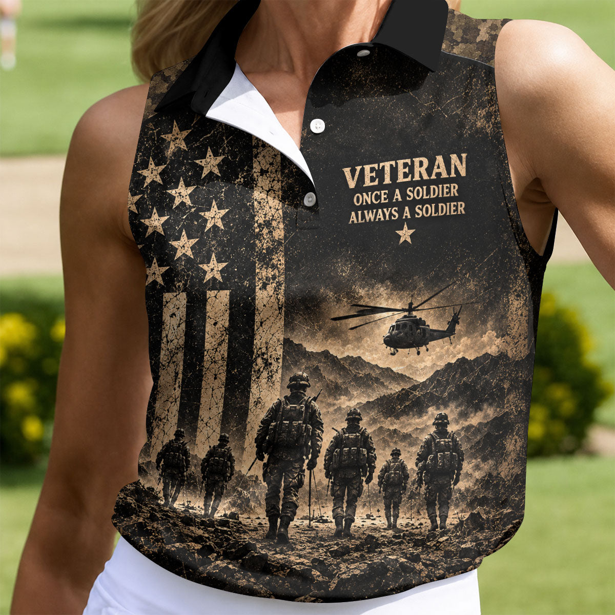 Once A Soldier Helicopter Golf Polo Shirt, Veterans Day Golf Shirt, Womens Golf Tops