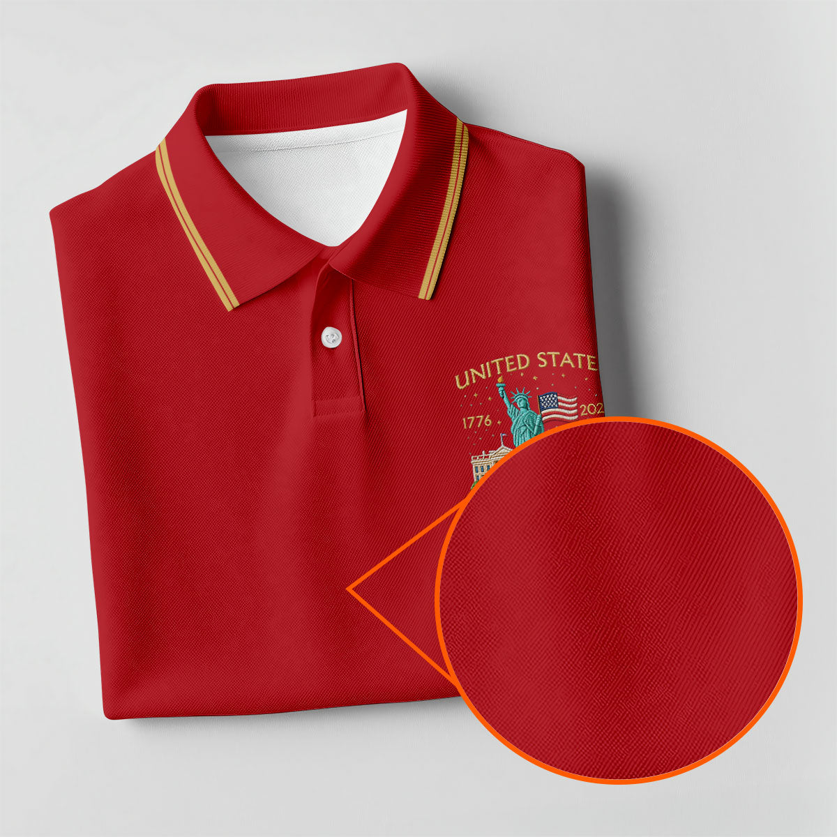 American Symbols Red Patriotic Golf Shirt, US 250 Years 4th Of July Golf Shirts For Men