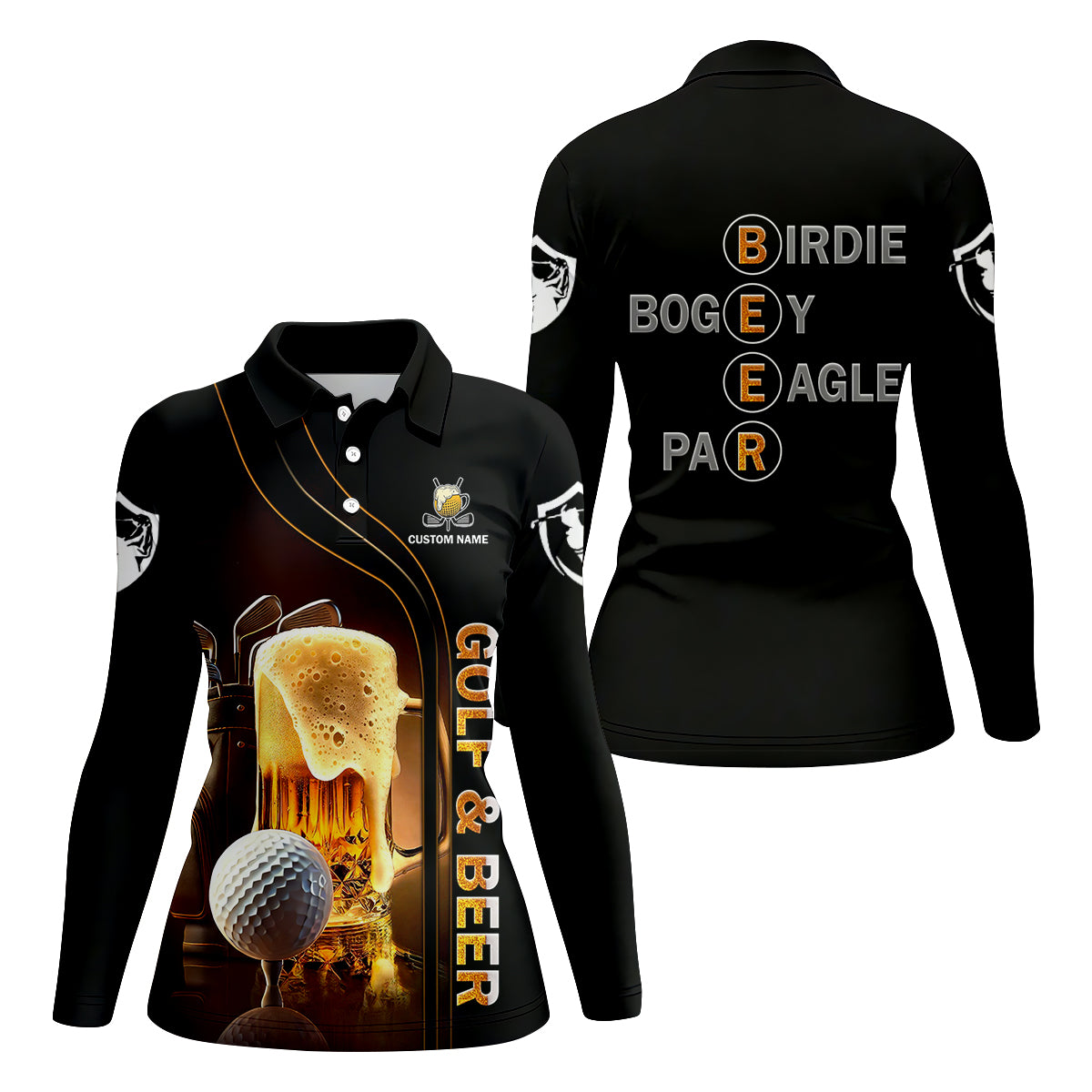 Golf And Beer Custom Women's Funny Graphic Golf Polo Shirt, Custom Ladies Golf Shirt