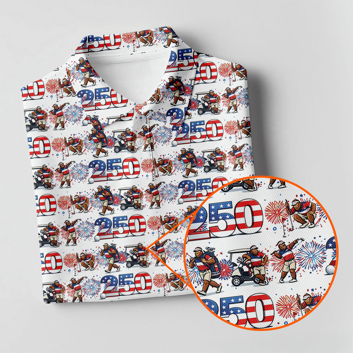 Funny Bigfoot Golf Pose Patriotic 4th Of July White Golf Shirt, 250 Years Golf Shirts For Men