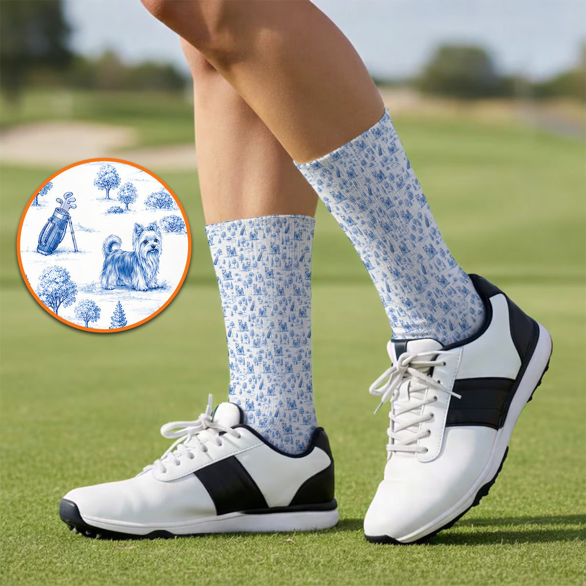 Yorkshire Terrier Toile De Jouy Golf Socks, Yorkie Pattern Golf Sock, Golf Gift For Golfer